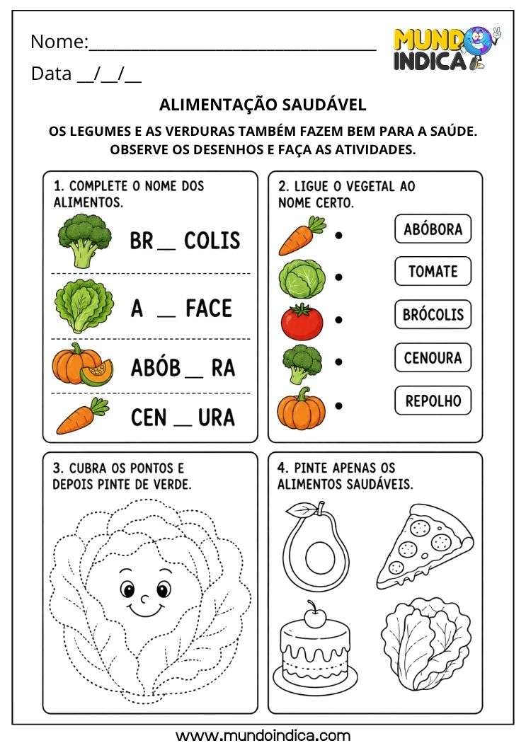 Atividade para Educação Infantil com Legumes e Verduras para Imprimir