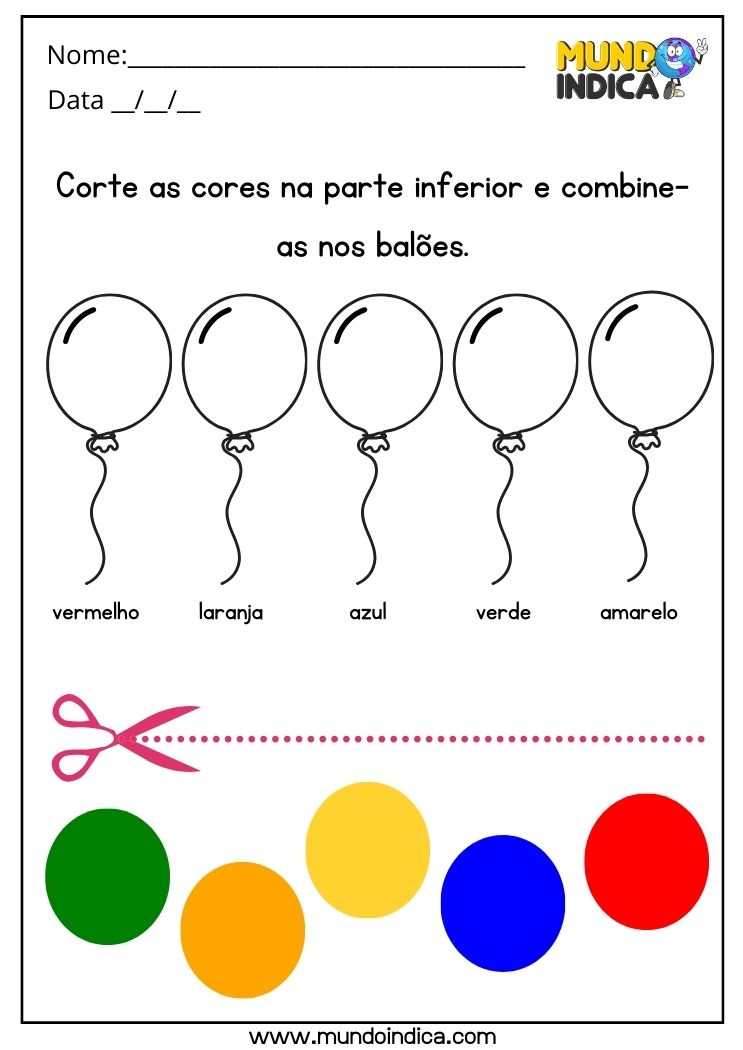 Atividade para alunos com autismo corte as cores e cole nos balões para imprimir