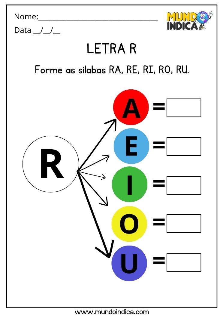 Atividade para alunos com autismo letra R e sílabas ra, re, ri, ro, ru para imprimir
