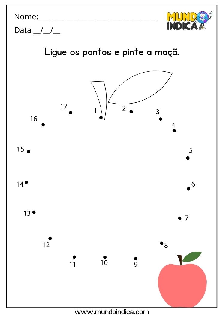 Atividade para alunos com autismo ligue os pontos da maçã para imprimir