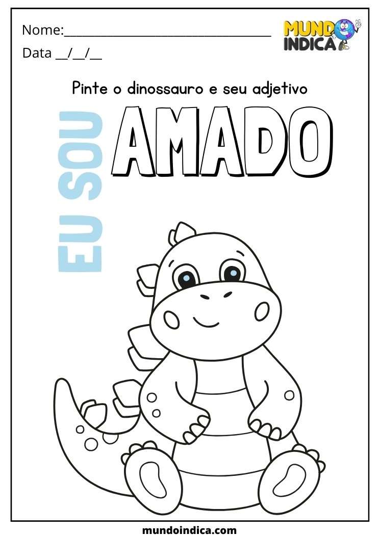 Atividade para alunos com autismo para colorir o dinossauro fofo e amado para imprimir
