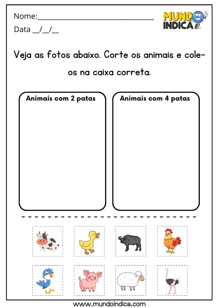 Atividade para alunos com autismo recorte e colagem dos animais para imprimir