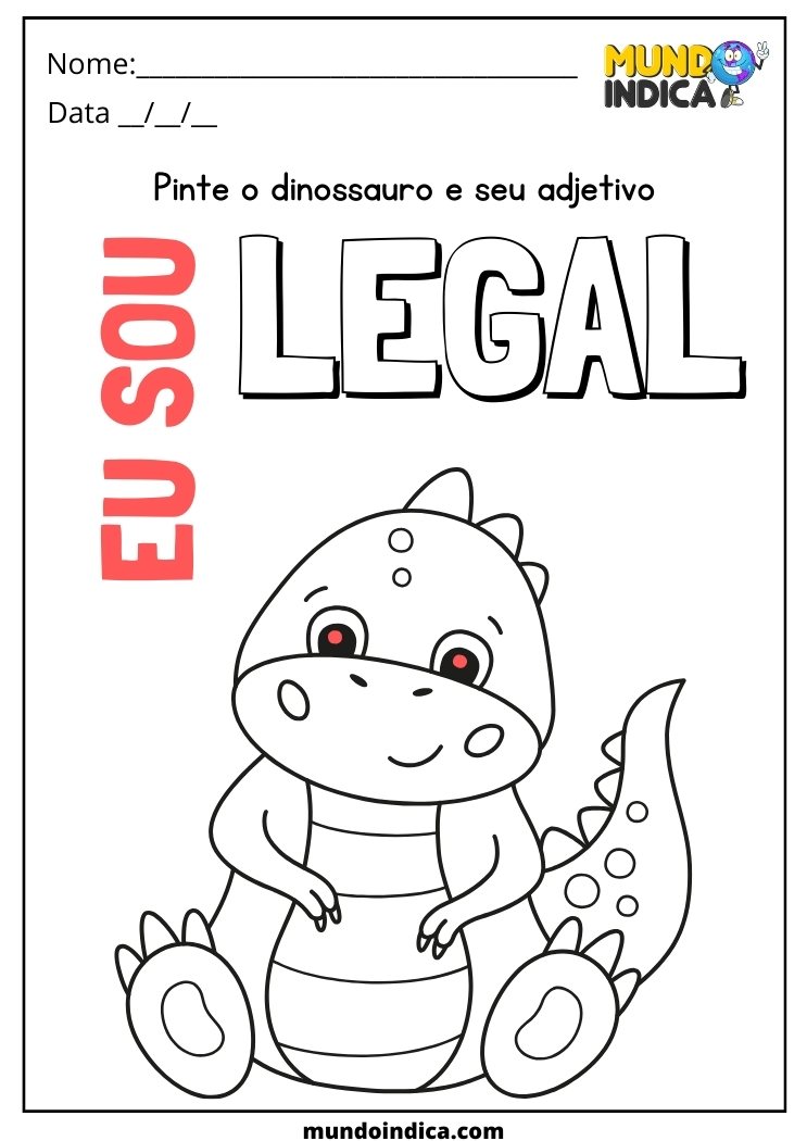 Atividade para autistas para colorir o dinossauro fofo e legal para imprimir