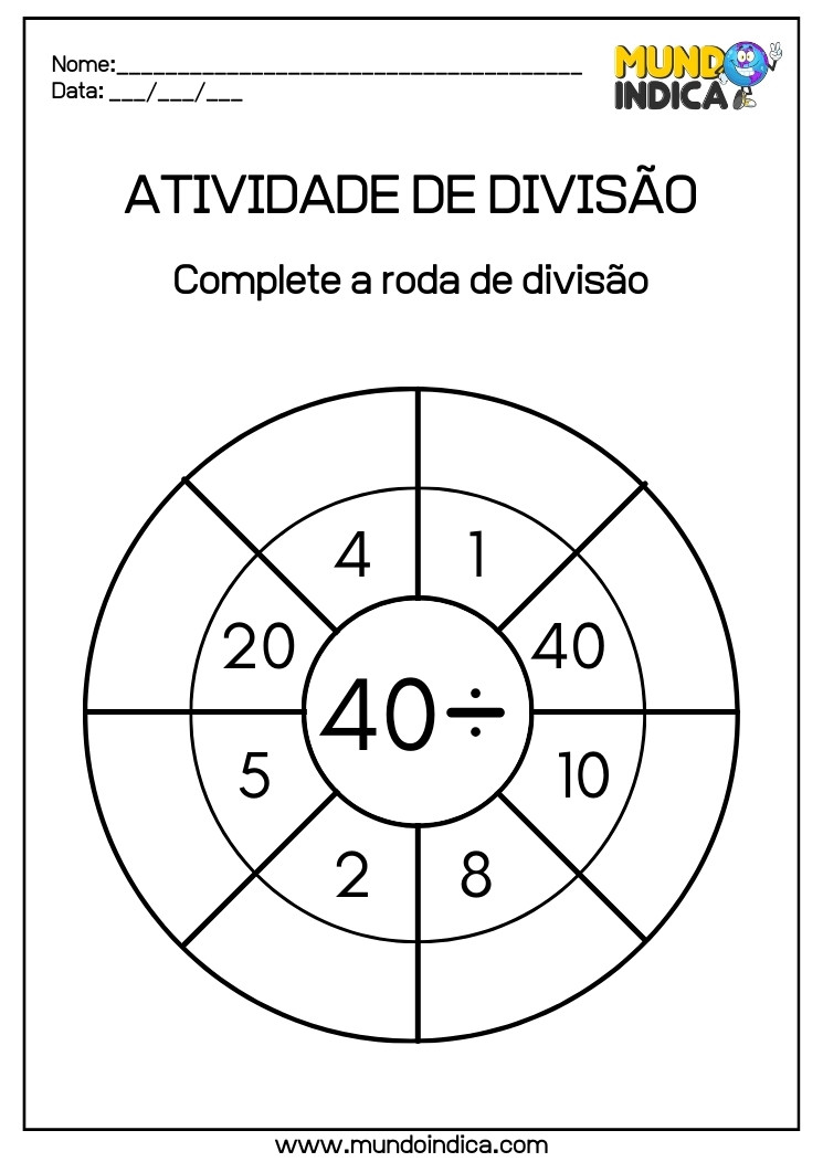 Tarefa de matemática Complete a roda de divisão