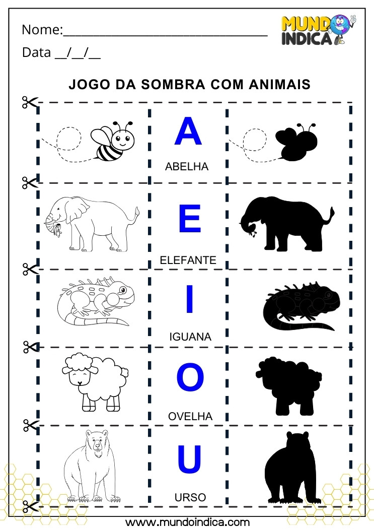 Atividade com Sombra dos Animais para Autismo 2 ano para Imprimir