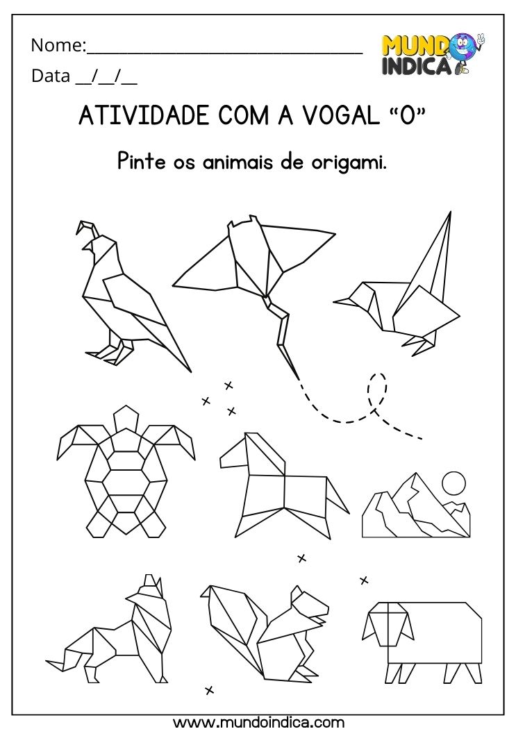 Atividade com a Vogal O pinte os animais do origami para imprimir