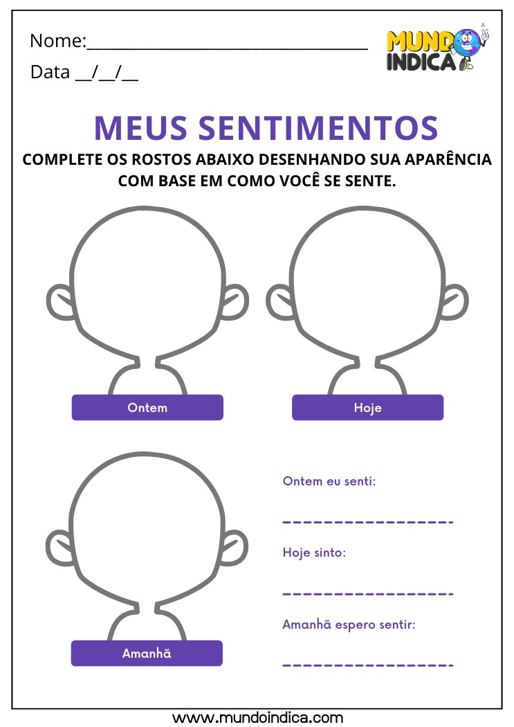 Atividade de Desenho dos Sentimentos para Autismo 2 Ano para Imprimir