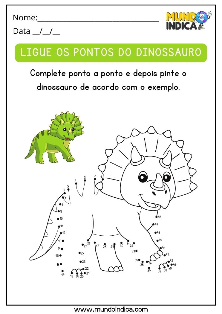 Atividade de Ligar os Pontos do Dinossauro para Alunos com Autismo para Imprimir