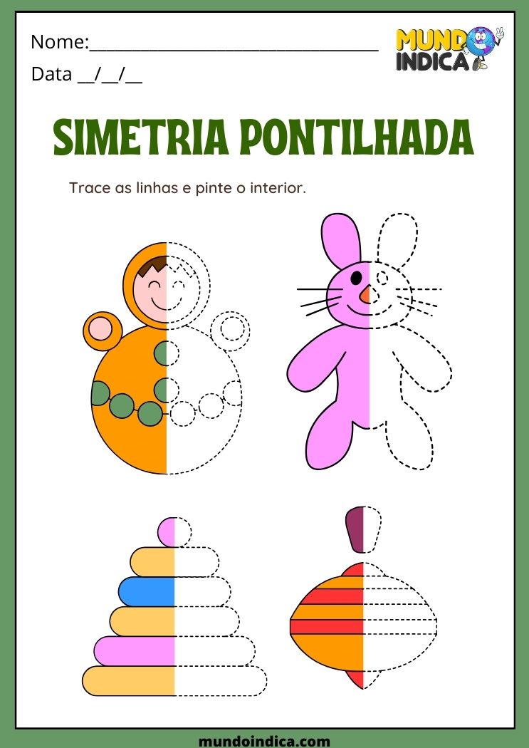 Atividade de Simetria Pontilhada para Educação Infantil para Imprimir