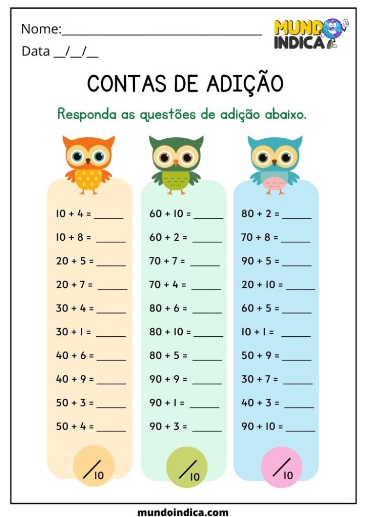 15 Atividades de Adição para Imprimir