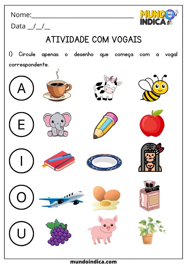Atividade de alfabetização 1 ano com as vogais para imprimir