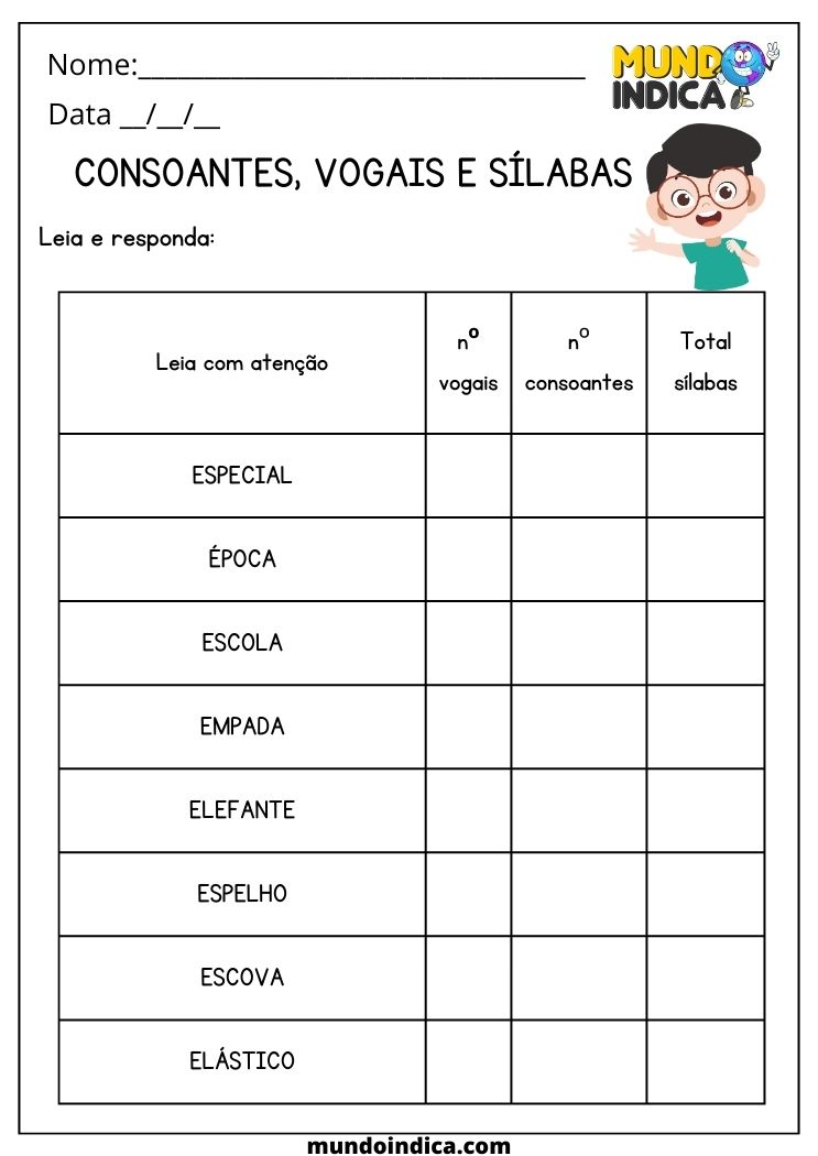 Atividade de alfabetização 1 ano com consoantes, vogais e sílabas para imprimir