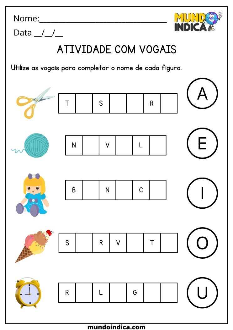 Atividade de alfabetização 1 ano com vogais para imprimir