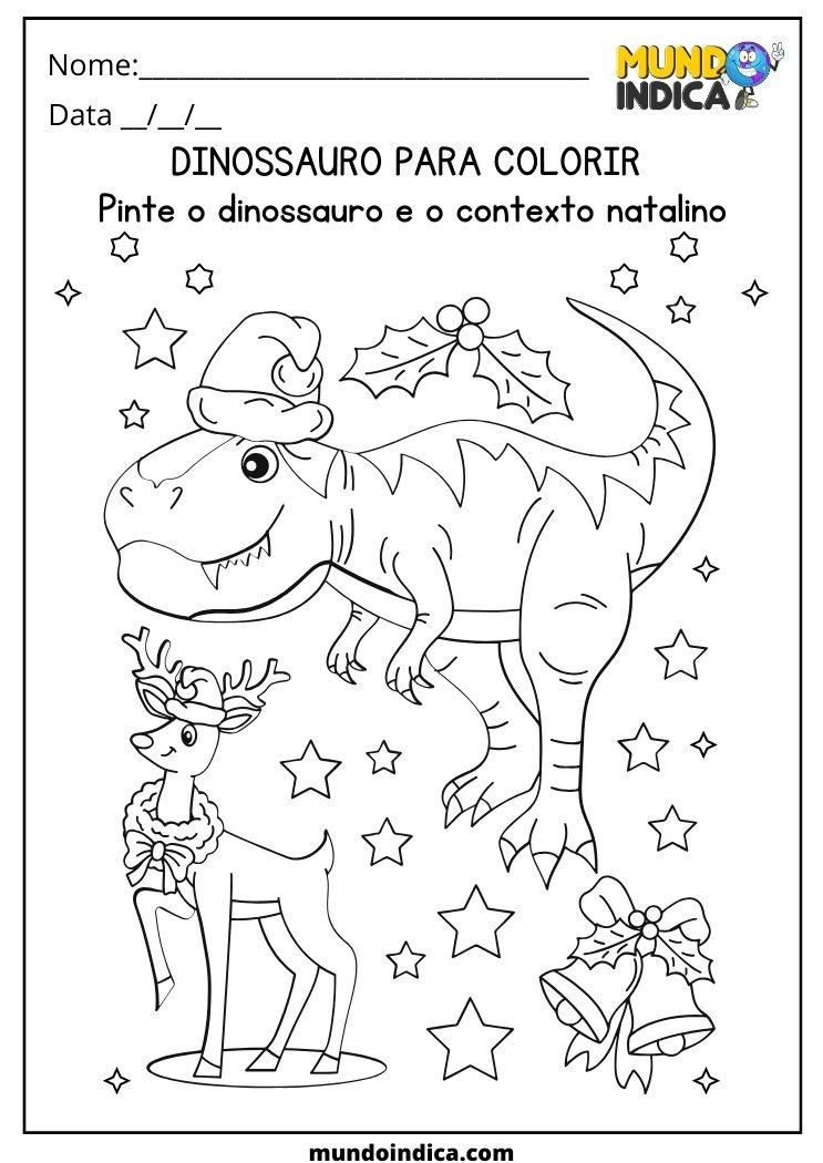 Atividade de dinossauro natalino para colorir para educação infantil