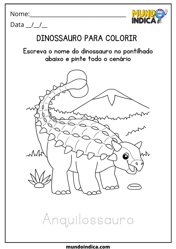 Atividade de dinossauro para colorir o Anquilossauro para imprimir