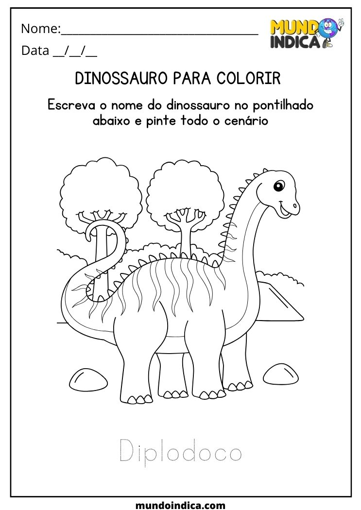 Atividade de dinossauro para colorir o Diplodoco para educação infantil