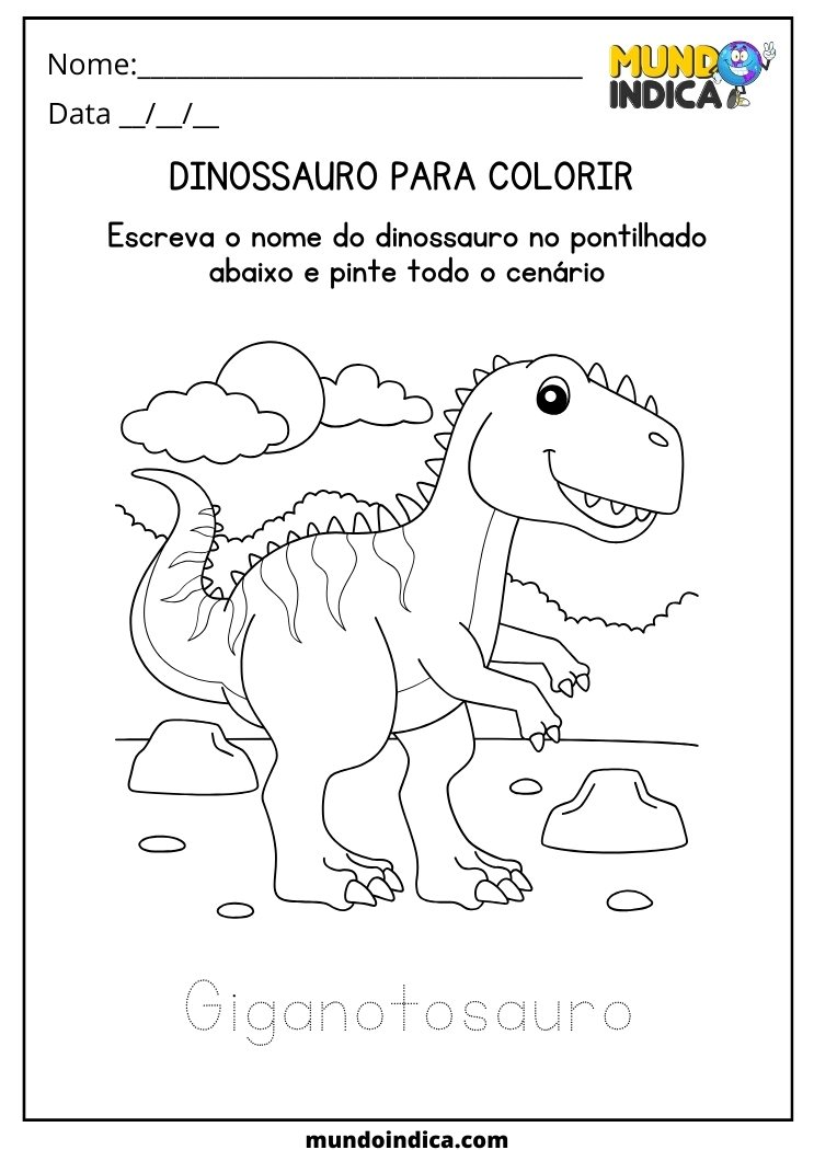 Atividade de dinossauro para colorir o Giganotosauro para educação infantil