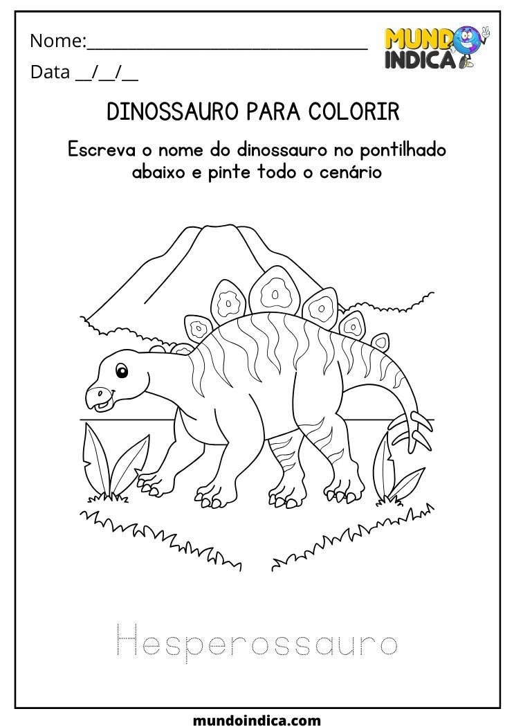 Atividade de dinossauro para colorir o Hesperossauro para imprimir