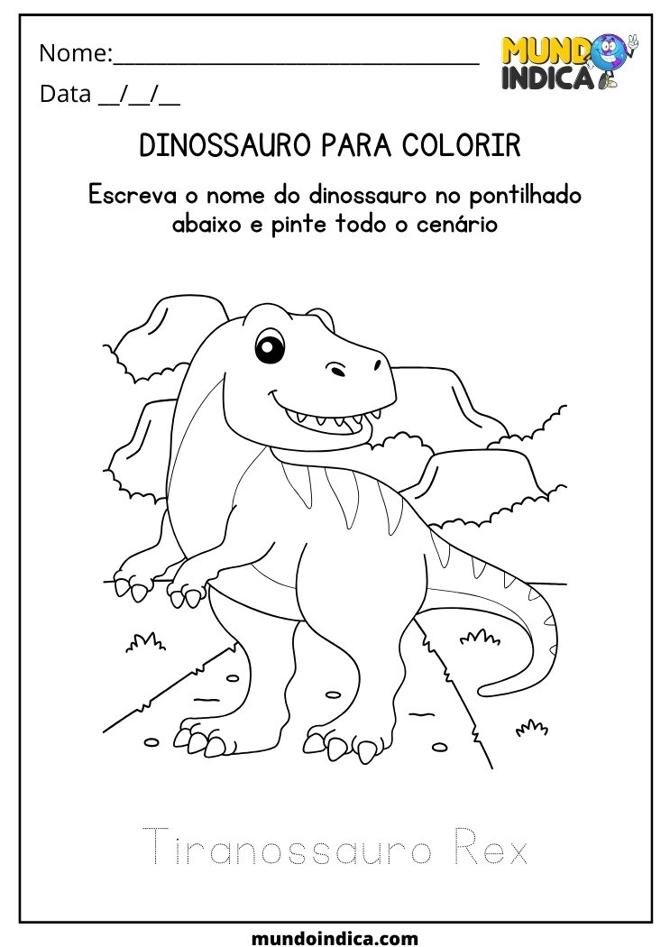 Atividade de dinossauro para colorir o Tiranossauro Rex para educação infantil