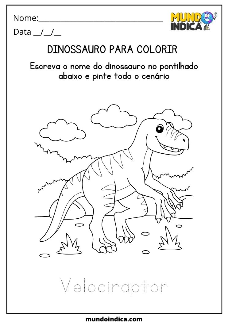 Atividade de dinossauro para colorir o Velociraptor