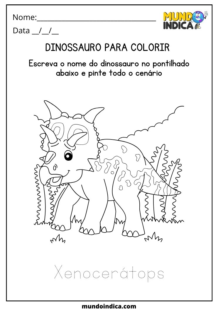 Atividade de dinossauro para colorir o Xenocerátops para educação infantil