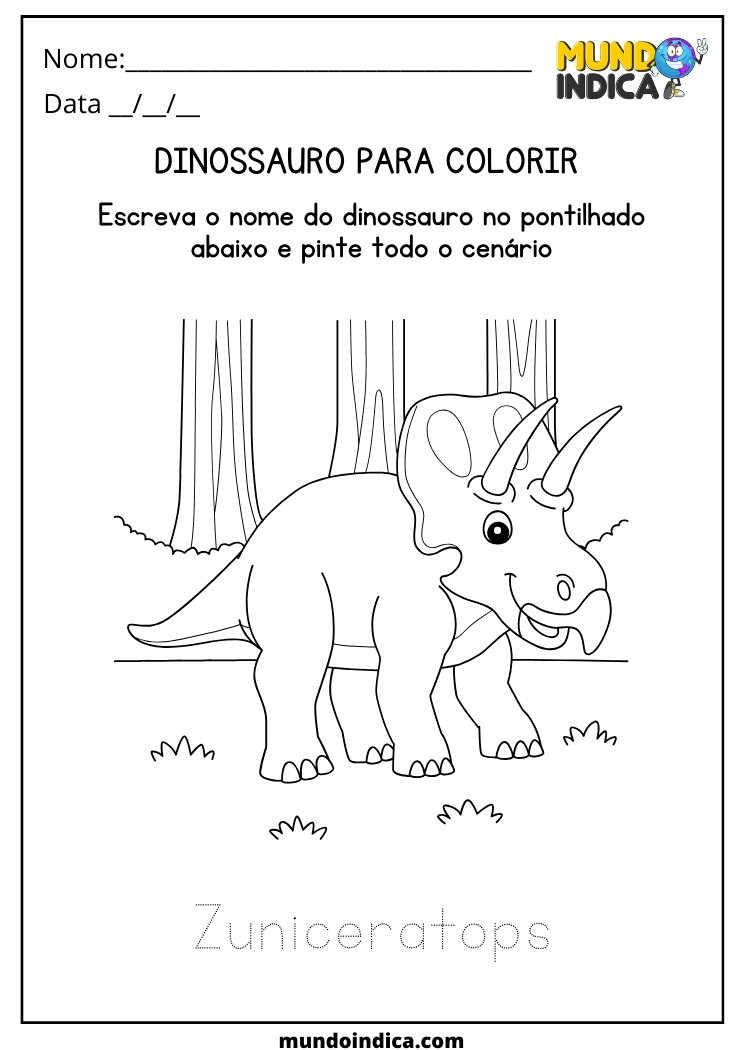 Atividade de dinossauro para colorir o Zuniceratops para imprimir