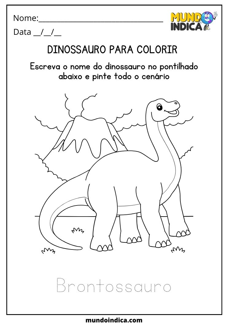 Atividade de dinossauro para colorir o desenho do Brontossauro