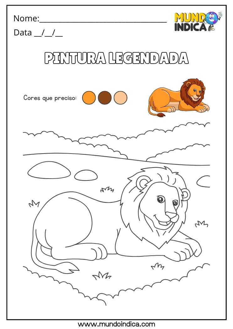 Atividade de pintura legendada do leão para educação infantil para imprimir