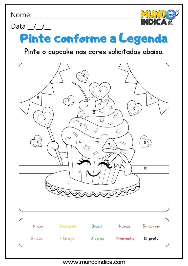 Atividade de pintura para educação infantil pinte o cupcake conforme a legenda para imprimir