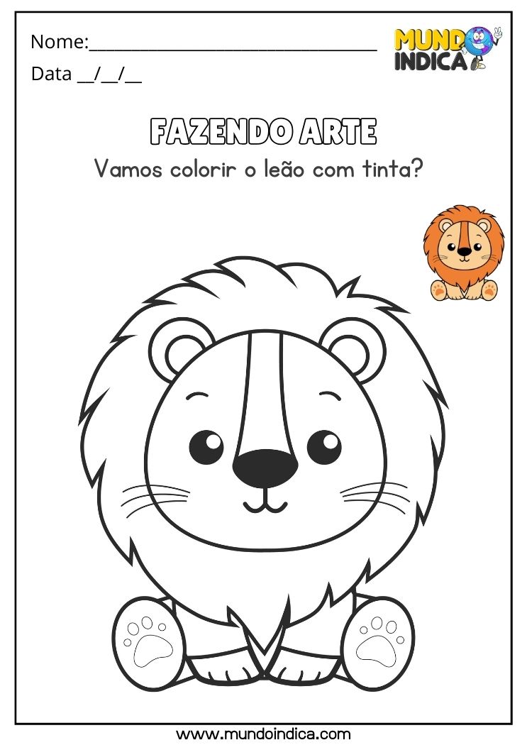 Atividade de pintura para educação infantil pinte o leão com tinta para imprimir