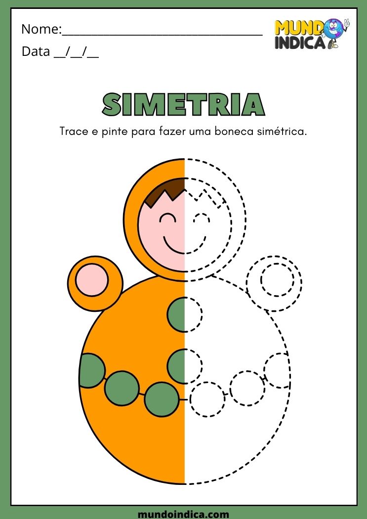 Atividade de simetria para colorir a boneca para alunos com tdah para imprimir