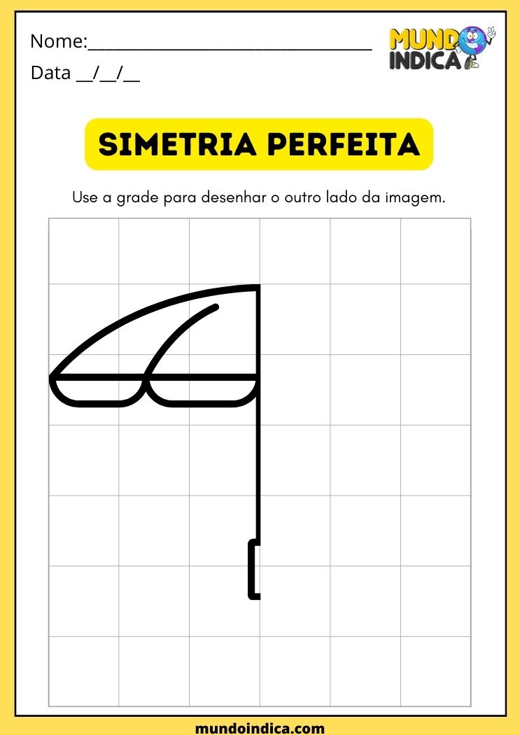 Atividade de simetria perfeita para desenhar o outro lado do guarda-chuva para alunos com tdah para imprimir