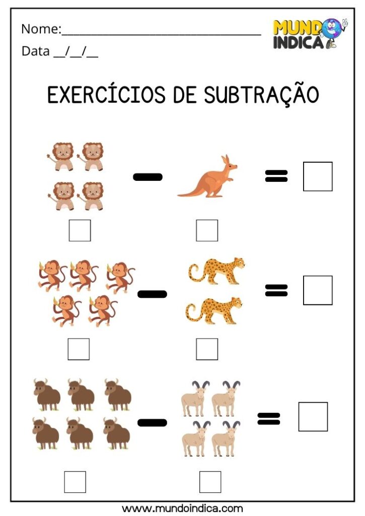 15 Atividades de Subtração para Imprimir