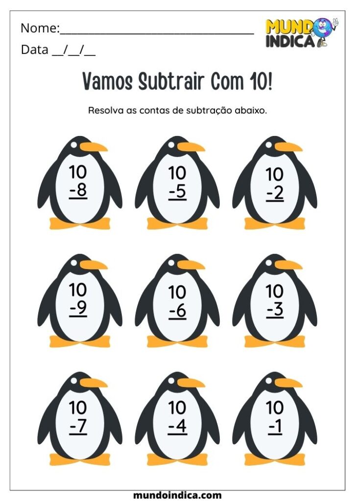 15 Atividades de Subtração para Imprimir