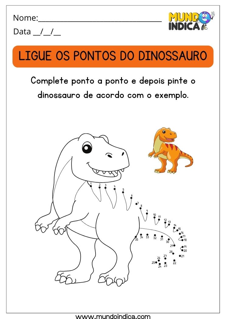 Atividade para Autismo 10 anos ligue os pontos do dinossauro e pinte o desenho para imprimir