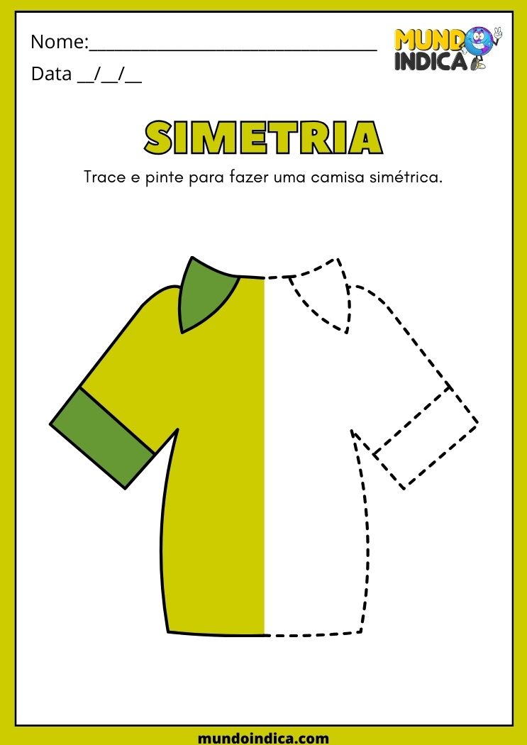 Atividade para Desenhar e Pintar Simetricamente a Camiseta para Crianças com Síndrome de Down para Imprimir
