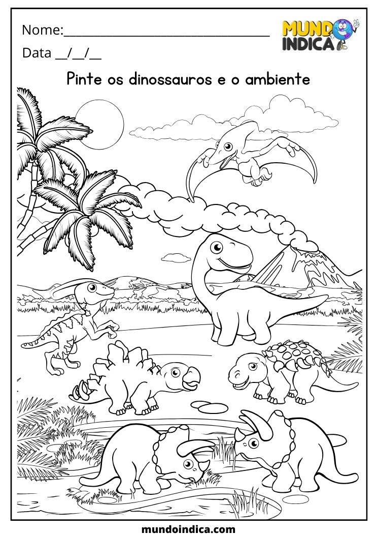 Atividade para colorir o desenho dos dinossauros