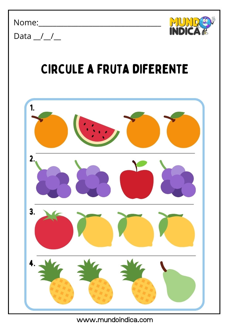 Atividade Circule a Fruta Diferente para Educação Infantil para Imprimir