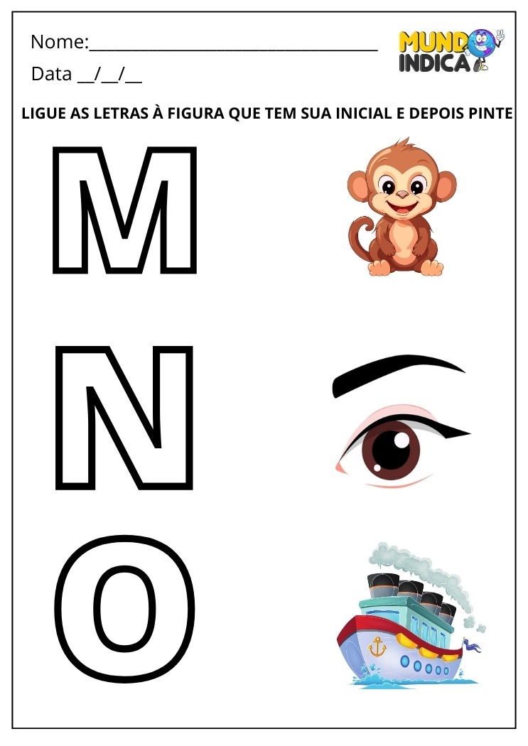 Atividade Ligue as Letras à Figura que Possui a Inicial M, N e O