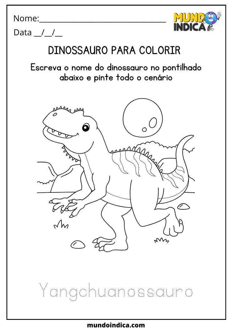 Atividade colorindo o dinossauro Yangchuanossauro para educação infantil