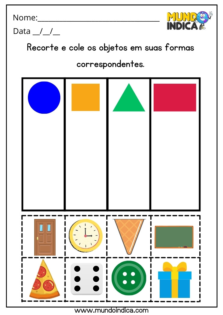 Atividade com Formas Geométricas para Autistas Recorte e Cole os Objetos Conforme as Formas Correspondentes na Tabela para Imprimir