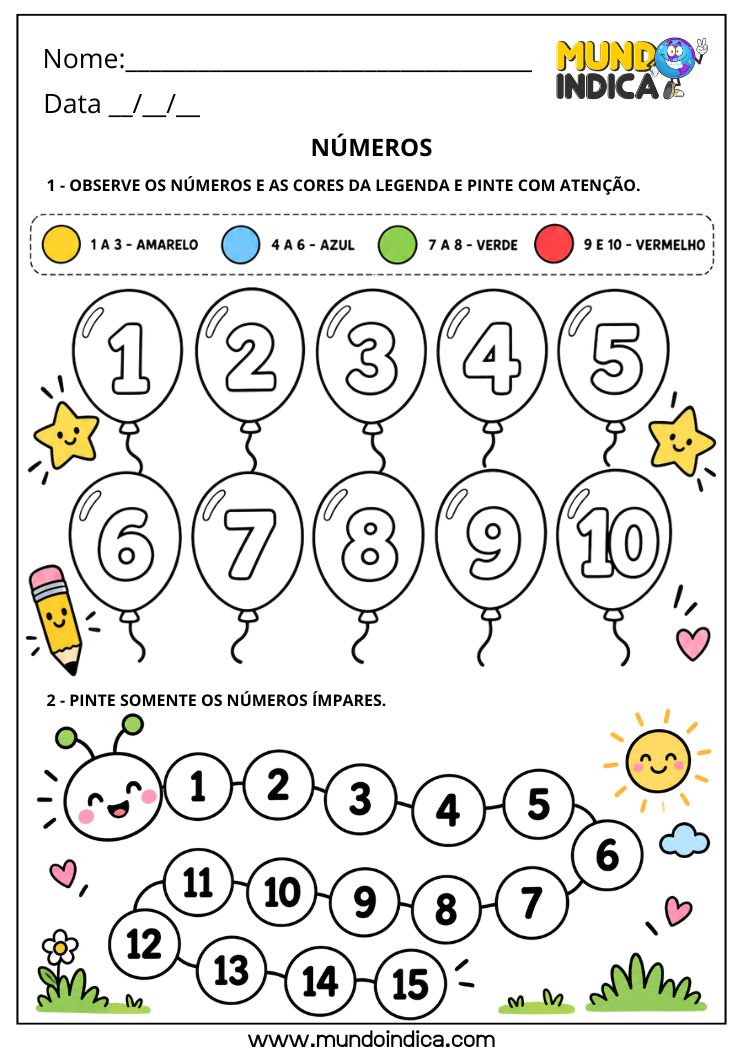 Atividade de Pintura dos Números para Educação Especial para Imprimir