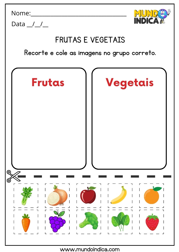 Atividade de Alimentação Saudável para Autismo Recorte e Cole as Imagens de Frutas e Vegetais no Grupo Correto para Imprimir