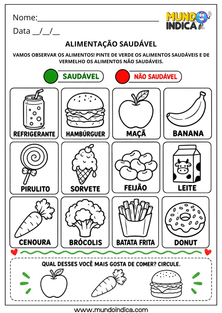 Atividade de Alimentação Saudável com Pintura para Educação Especial para Imprimir