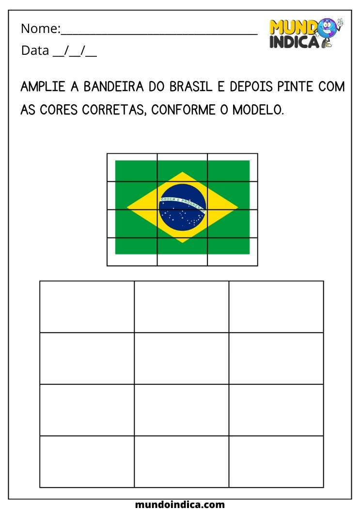 Atividade de Artes para Autismo Amplie a Bandeira do Brasil e Depois Pinte com as Cores Corretas para Imprimir