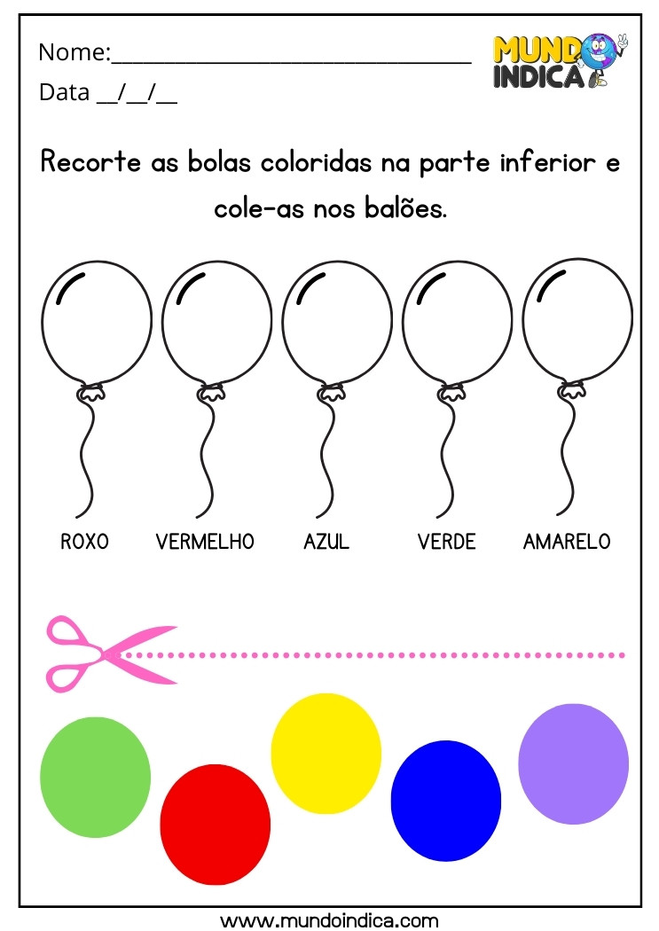 Atividade de Artes para Autismo Recorte os Círculos Coloridos e Cole nos Balões para Imprimir