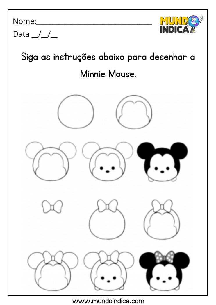 Atividade de Desenho da Minnie Mouse para Alunos com Síndrome de Down para Imprimir
