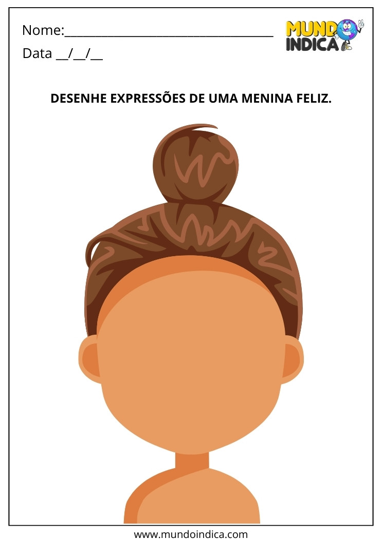 Atividade de Inclusão Desenhe Expressões de uma Menina Feliz para Imprimir