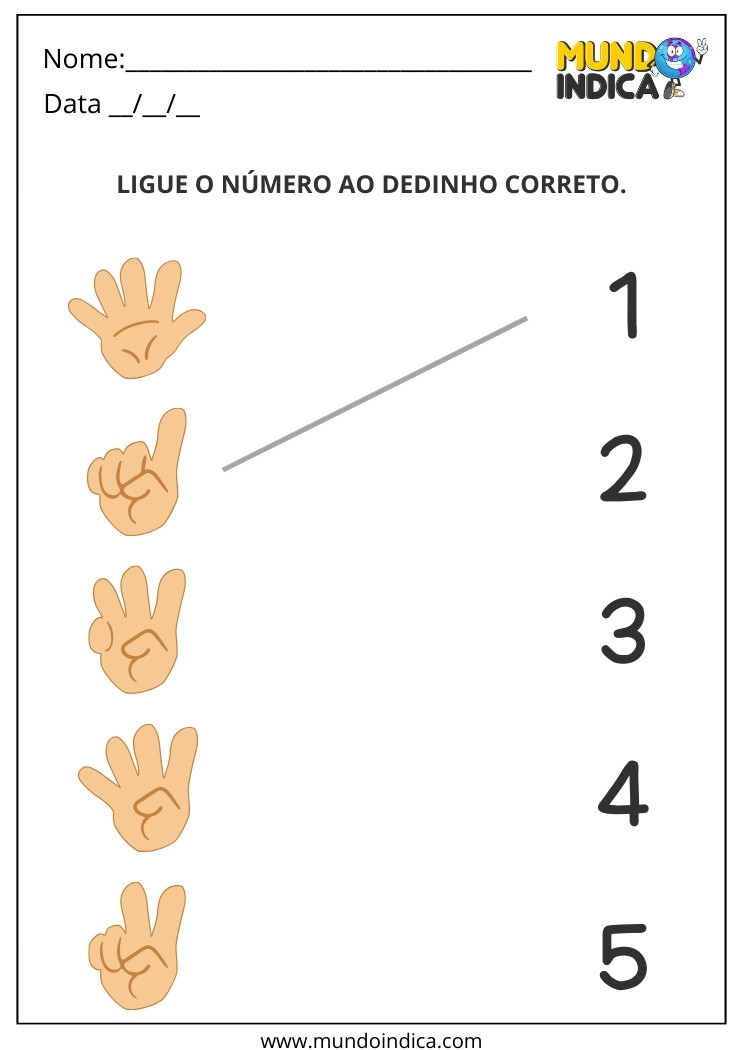 Atividade de Inclusão Ligue o Número ao Dedinho para Imprimir