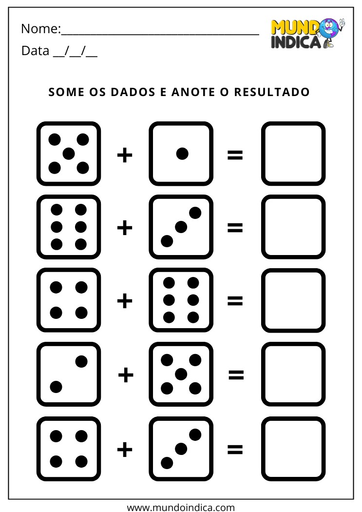 Atividade de Inclusão Matemática com Adição dos Dados para Imprimir